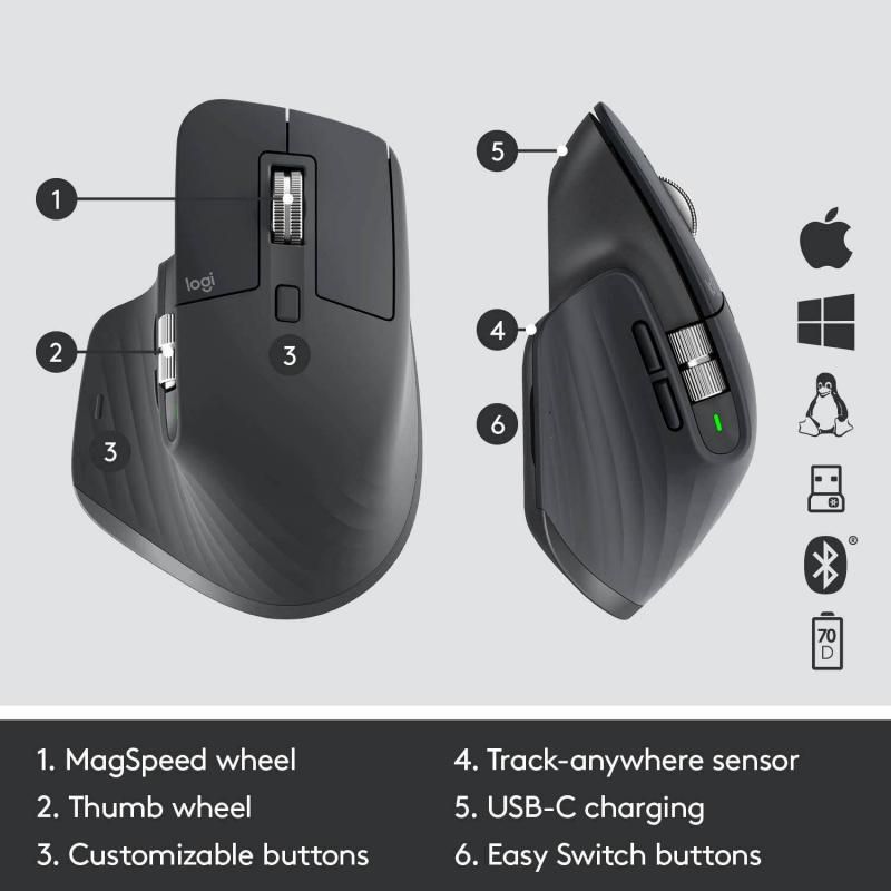 Logitech MX Master 3 Advanced Wireless Mouse - Graphite