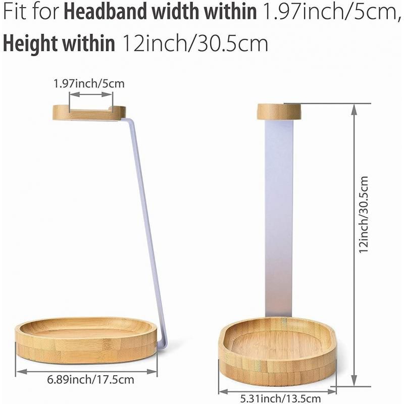 Wooden & Aluminum Headphone Stand Hanger with Cable Holder