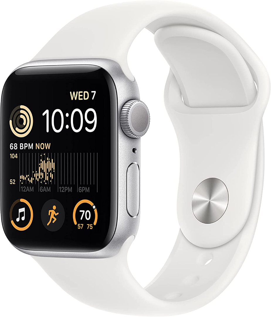 Apple Watch SE 2022 2nd Generation (GPS, 40mm) - Silver Aluminium Case with  M/L White Sport Band