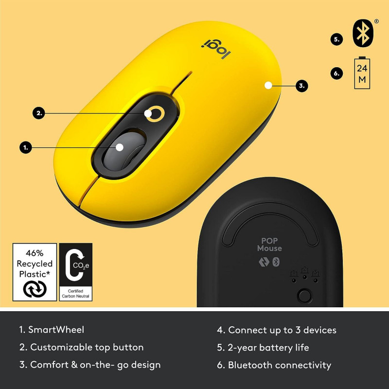 Logitech POP Mouse, Wireless Mouse - yellow