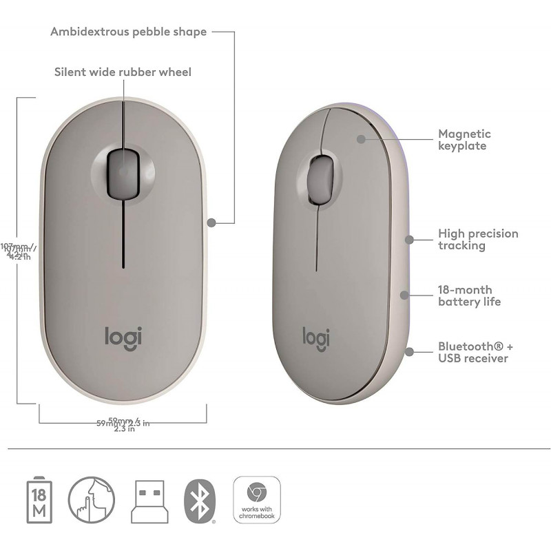 Logitech Pebble Wireless Mouse with Bluetooth - Sand